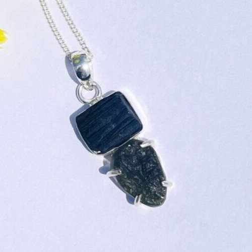 Moldavite with Tourmaline Pendant Handmade Jewelry 925 Silver Pendant for women