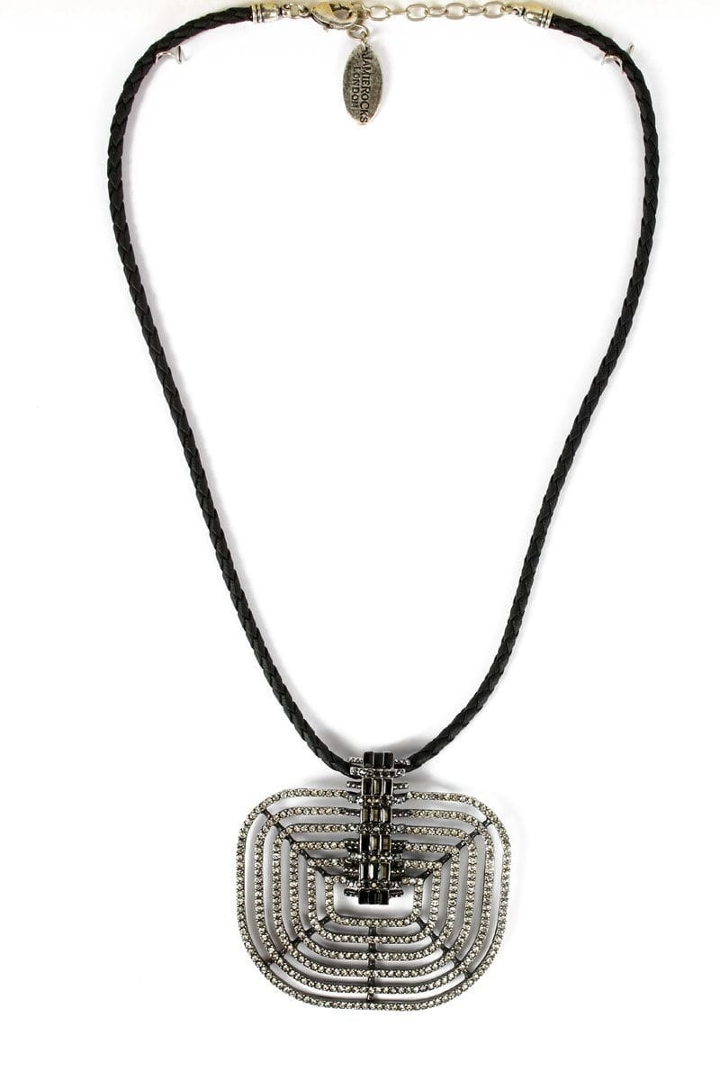 LEATHER NECKLACE WITH SWARVOSKI CRYSTALS PENDANT, CHOOSE: BLACK OR BROWN