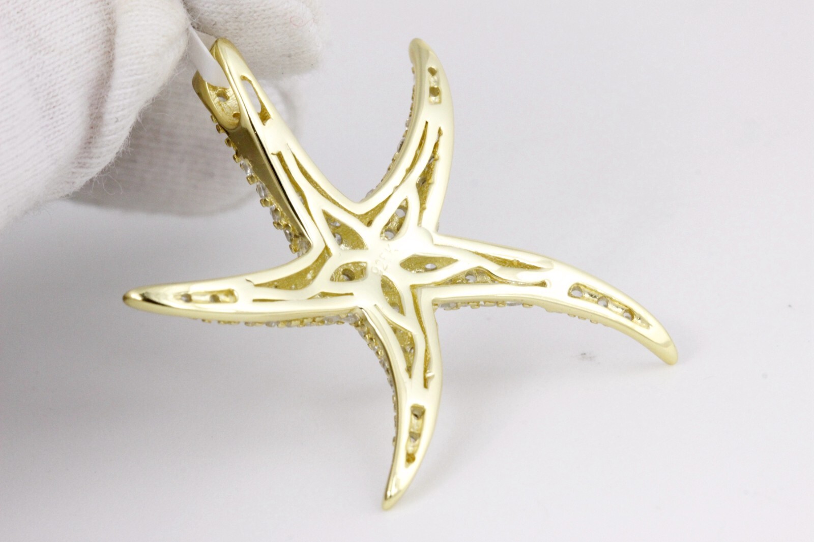 Women Solid 925 Sterling Silver 32mm CZ Sparkling Big Starfish Pendant Lead Free