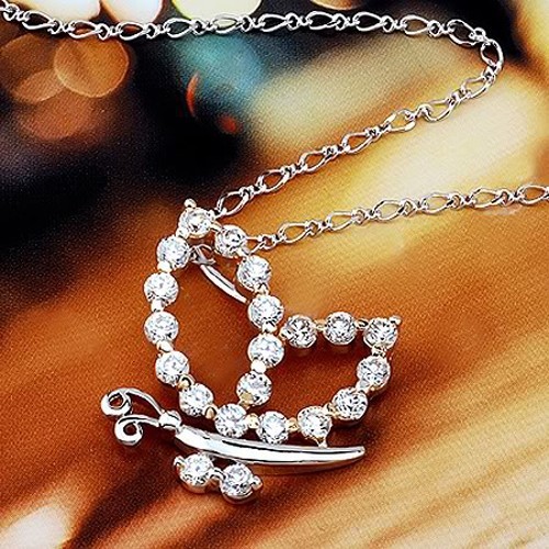 18k white gold filled crystals butterfly necklace N-A172