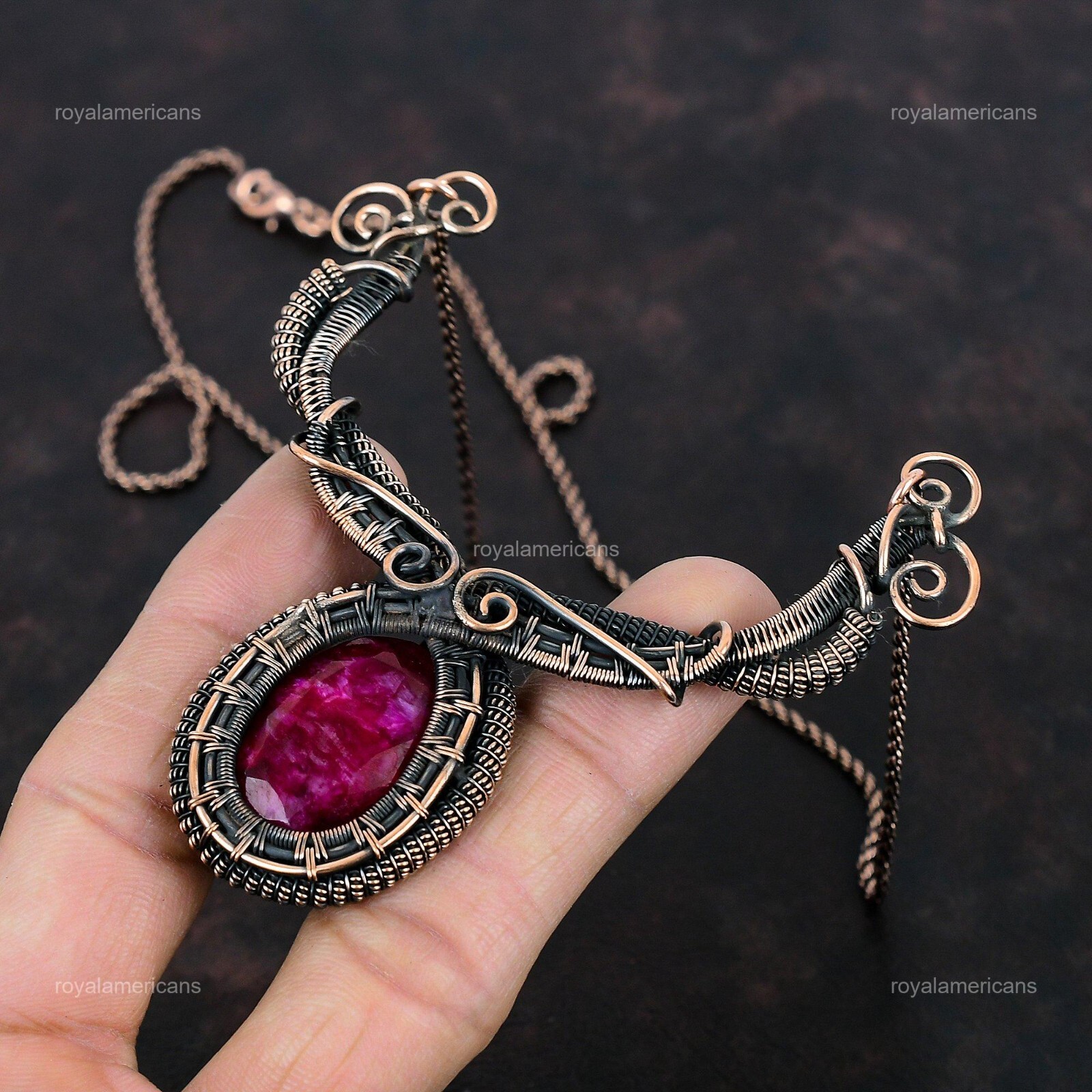 Kashmir Rubi Jewelry Copper Gift For Mother Wire Wrapped Chain Necklace 18.0″