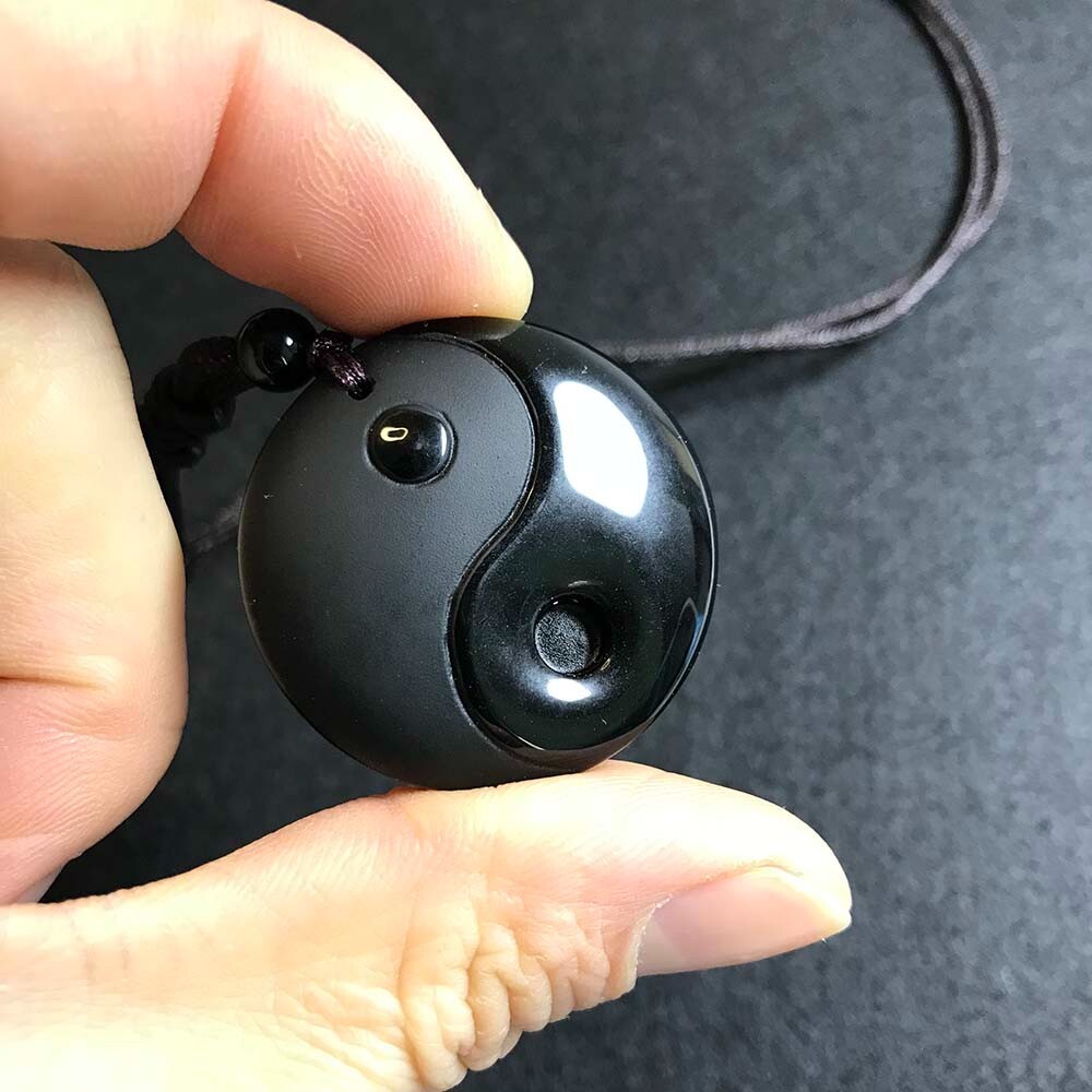 Black Obsidian Yin Yang Necklace Pendant Feng Shui Bagua Necklace Amulet Jewelry