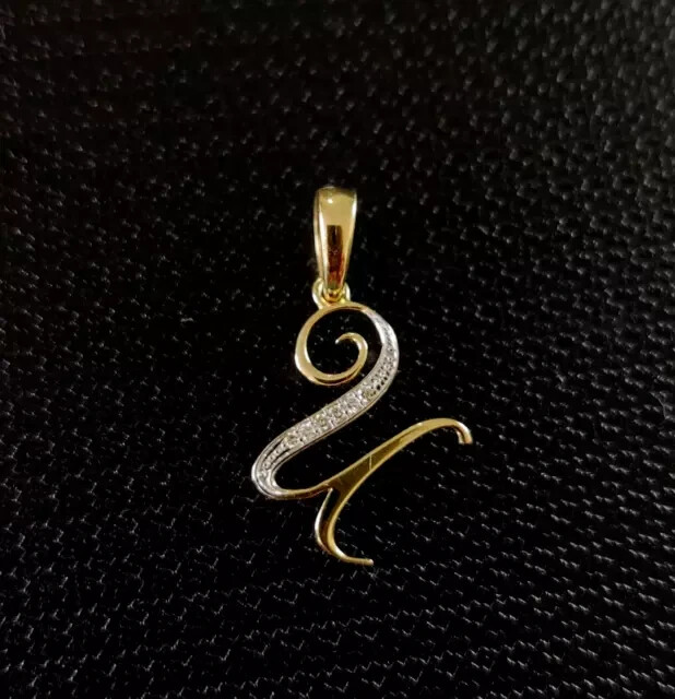 1Ct Round Cut Real Moissanite Letter ”U” Pendant 14K Yellow Gold Plated Silver