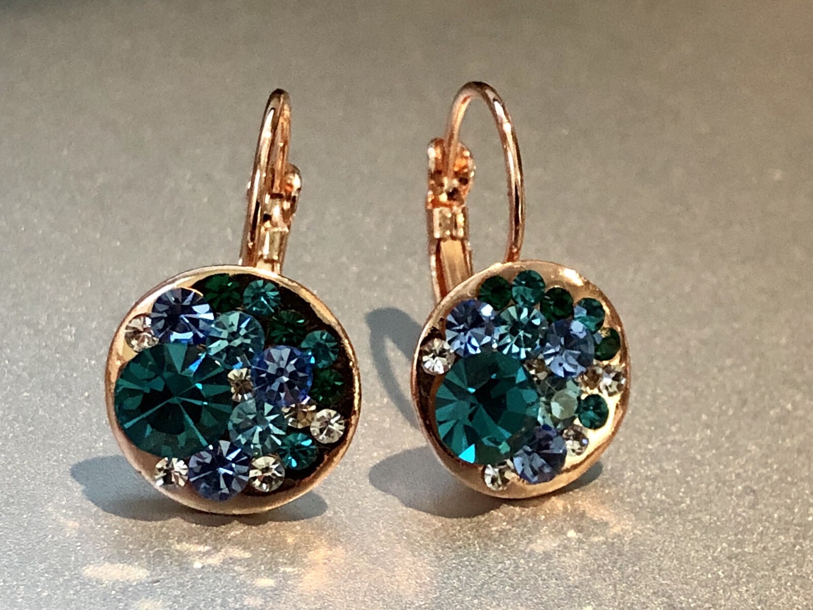 15mm Round Bella Blue Necklace Earrings Swarovski Crystal Rose Gold Plated Over