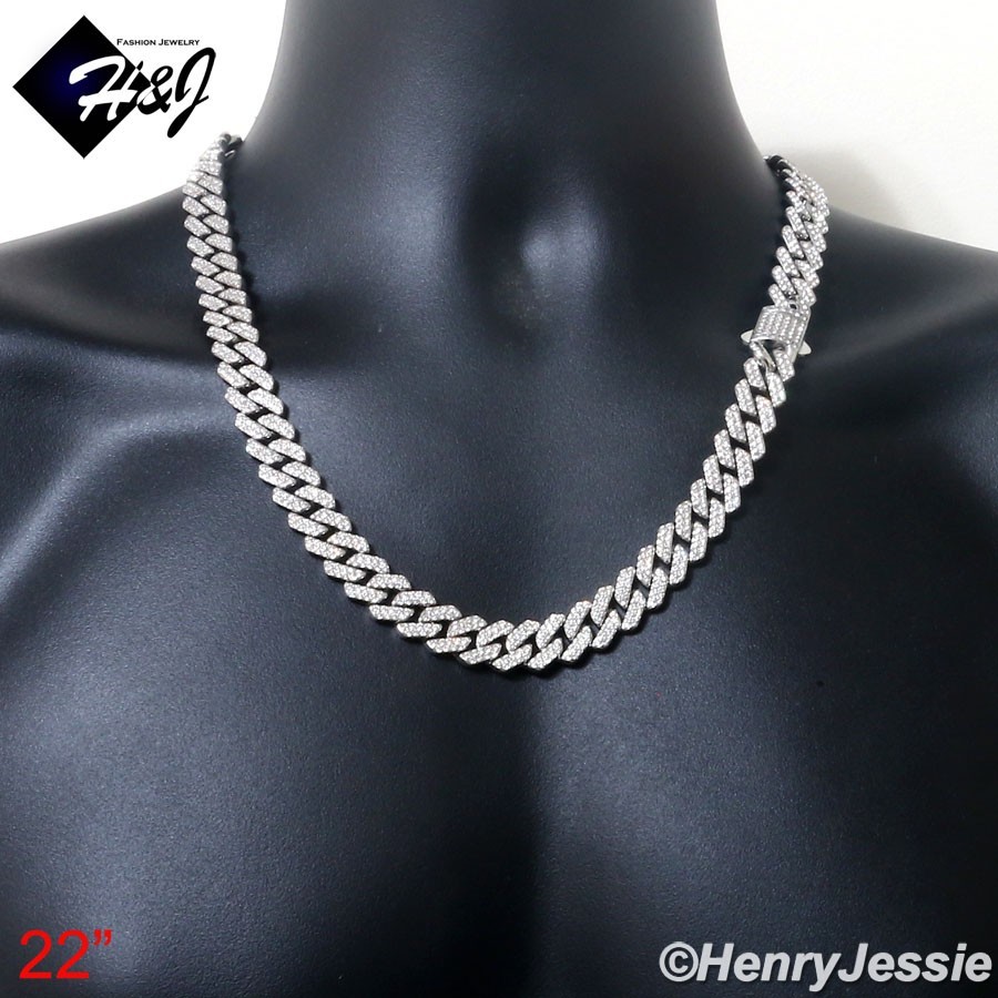 16″-40″MEN Stainless Steel Full Bling CZ 10/12mm Miami Cuban Curb Necklace*N171