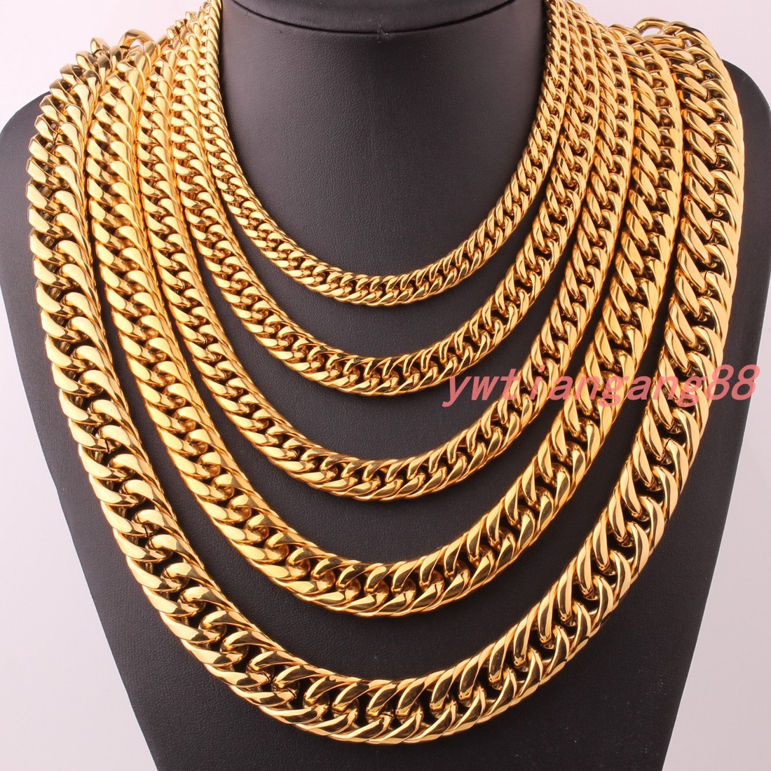 9/11/13/16/20mm Stainless Steel Mens Curb Link Chain Silver Gold Black Necklace
