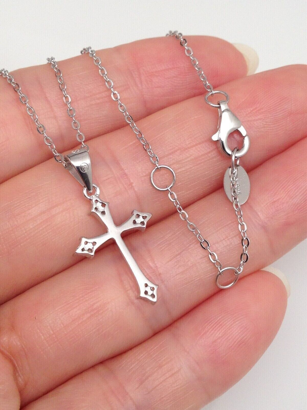 Small Cz Cross Necklace 925 Sterling Silver Tiny Pendant Womens 17mm(0.67″) 18″
