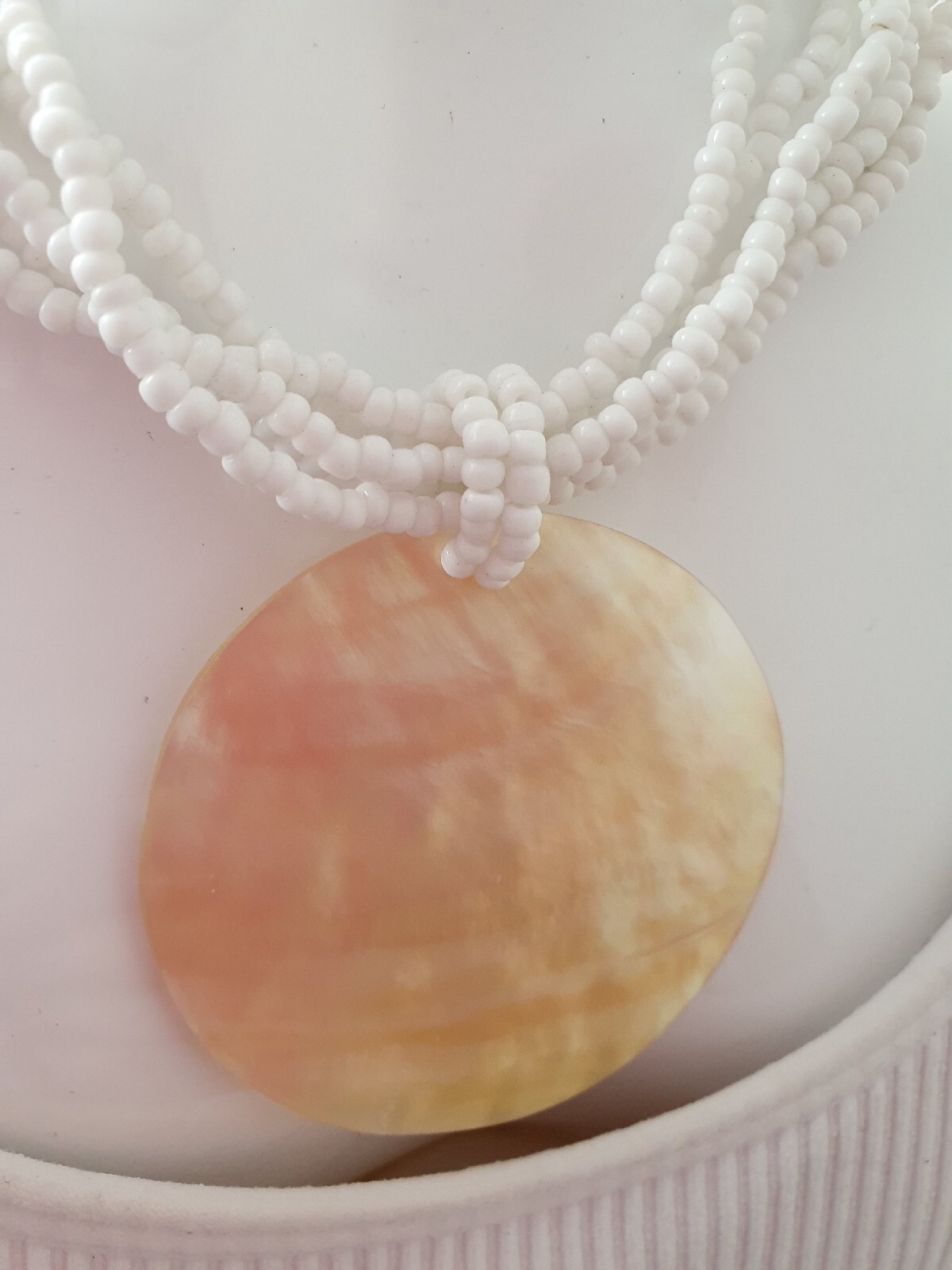 Artisan Mother of Pearl MOP Shell Seed Bead None Metal necklace