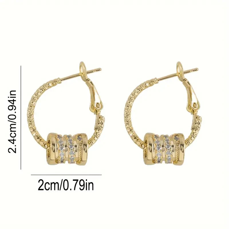 Elegant Golden Hoop Earrings Sparkling Zirconia Style Zinc Alloy