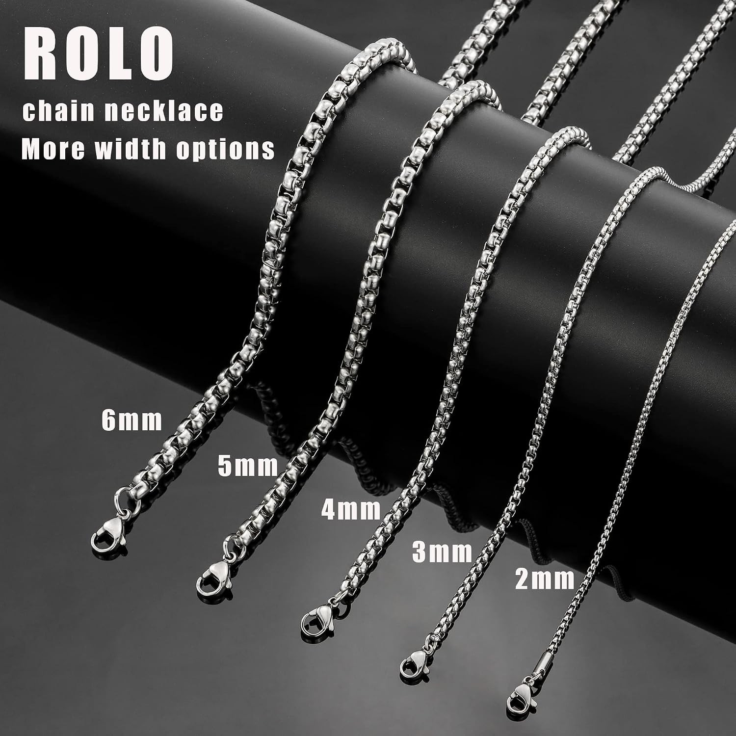 Square Rolo Chain Necklace Stainless Steel round Box Necklace for Men & Women