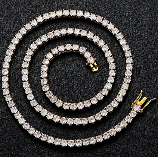 Gold Tennis Chain Necklace Round White Cubic Zirconia Prong Set 3mm-Gold