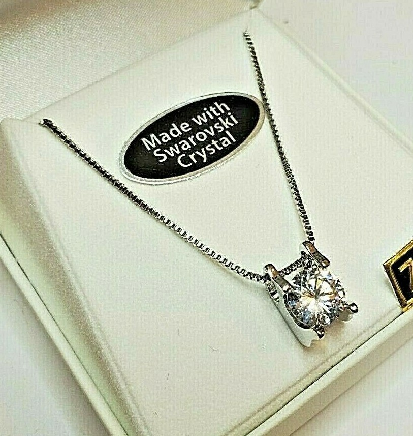 Crystals From Swarovski Enclosed Solitaire Rhodium Overlay 18 Inch Venetian