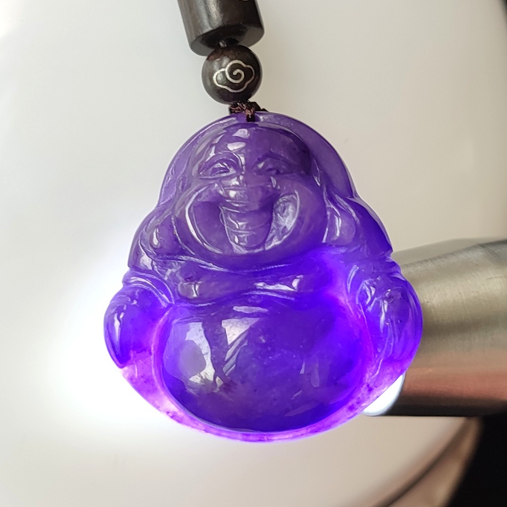 Certified Grade A Lavender Natural Burma Jade jadeite Buddha Pendant Amulet 4251