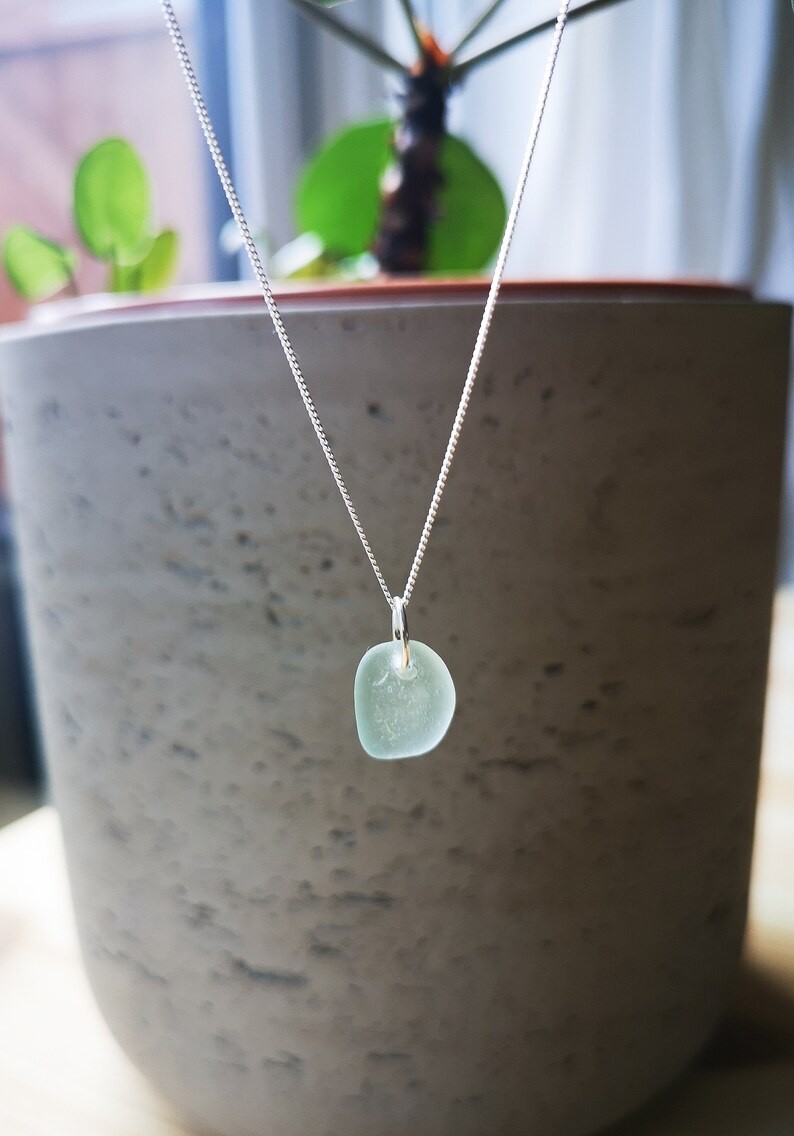 Cornish Sea Glass necklace jewellery, ladies gift, sterling silver, seafoam blue