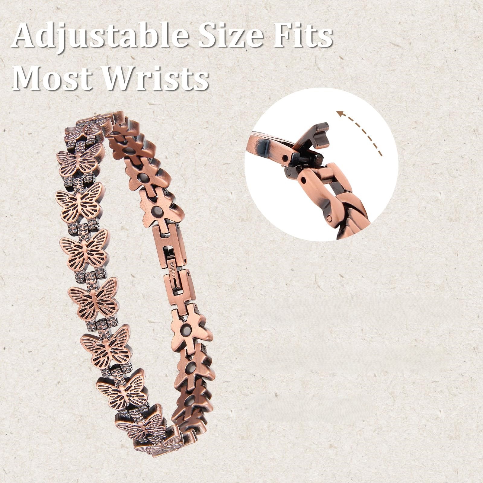 Pure Copper Magnetic Link Bracelet Butterfly Arthritis Pain Relief Therapy Women