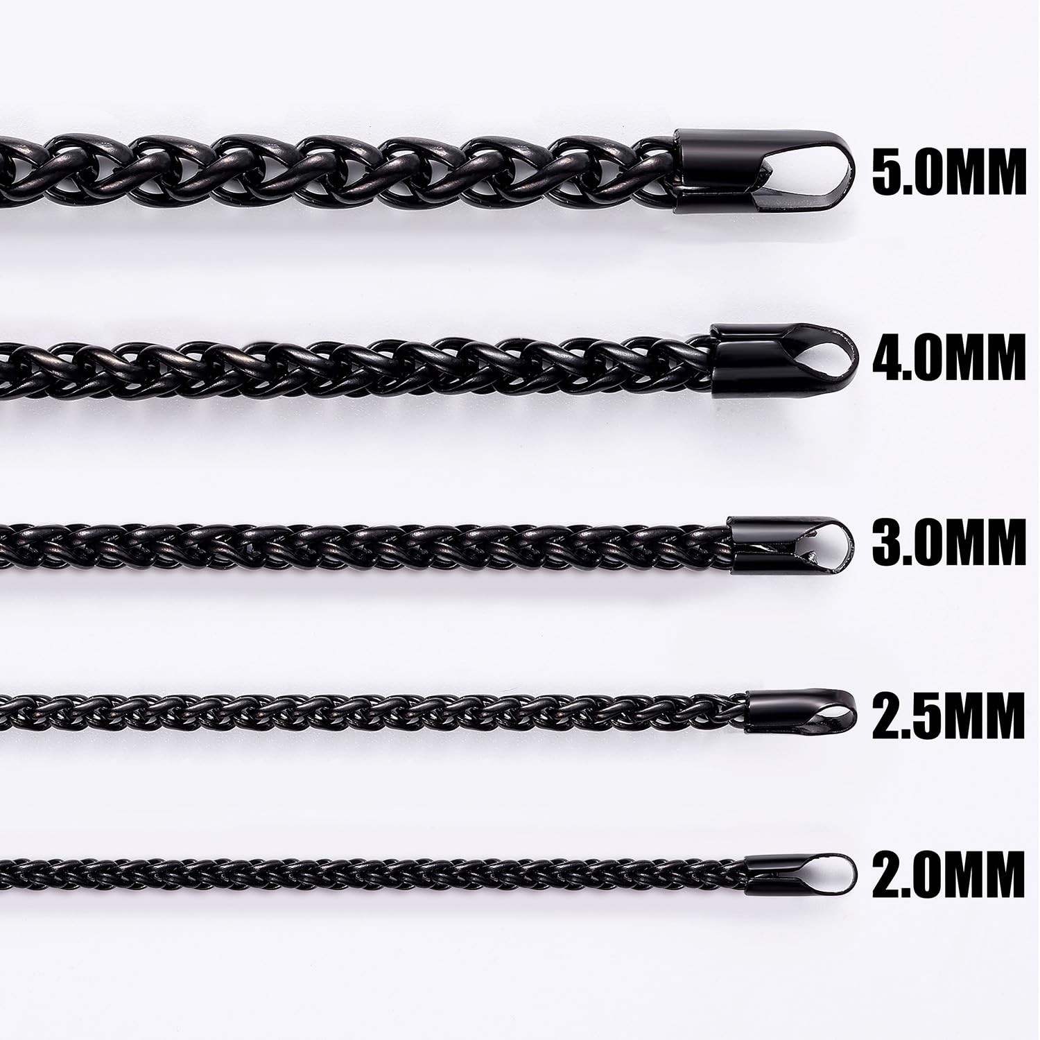 Black Wheat Chains for Men and Women, 2.5mm Stainless Steel Necklace Chains, …