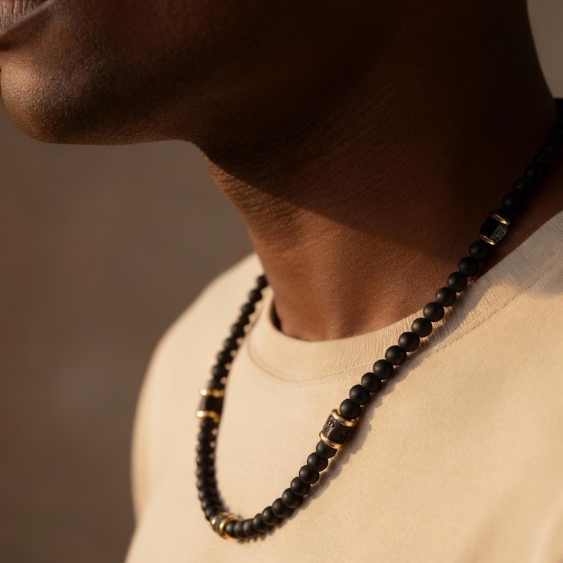 Matte Onyx Lave 10mm Beaded 25in Long Necklace Healing Strength Necklace for Men