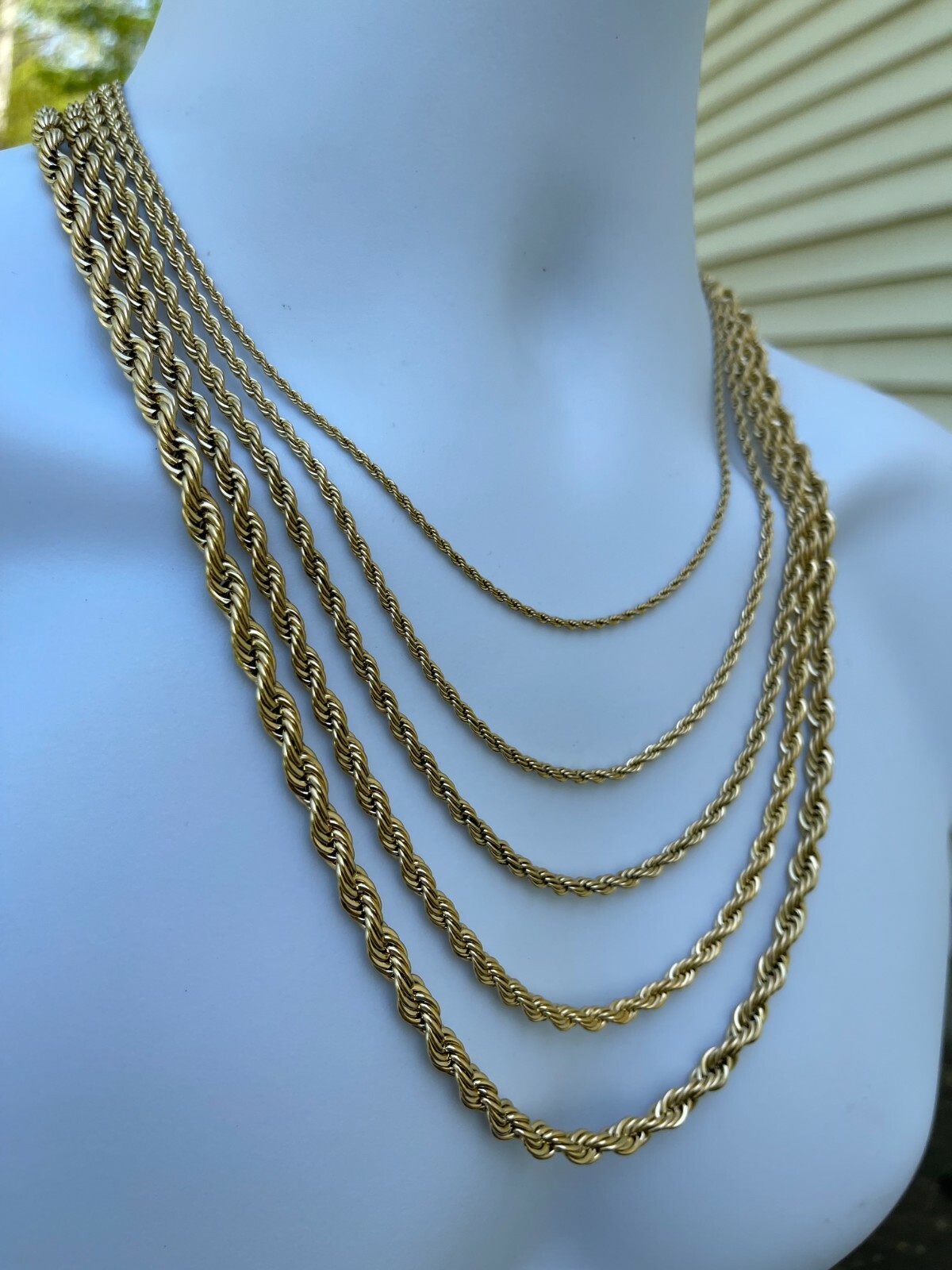 Cadena De CUERDA Real Para Hombre Acero Inoxidable Bañado En Oro De 14K !