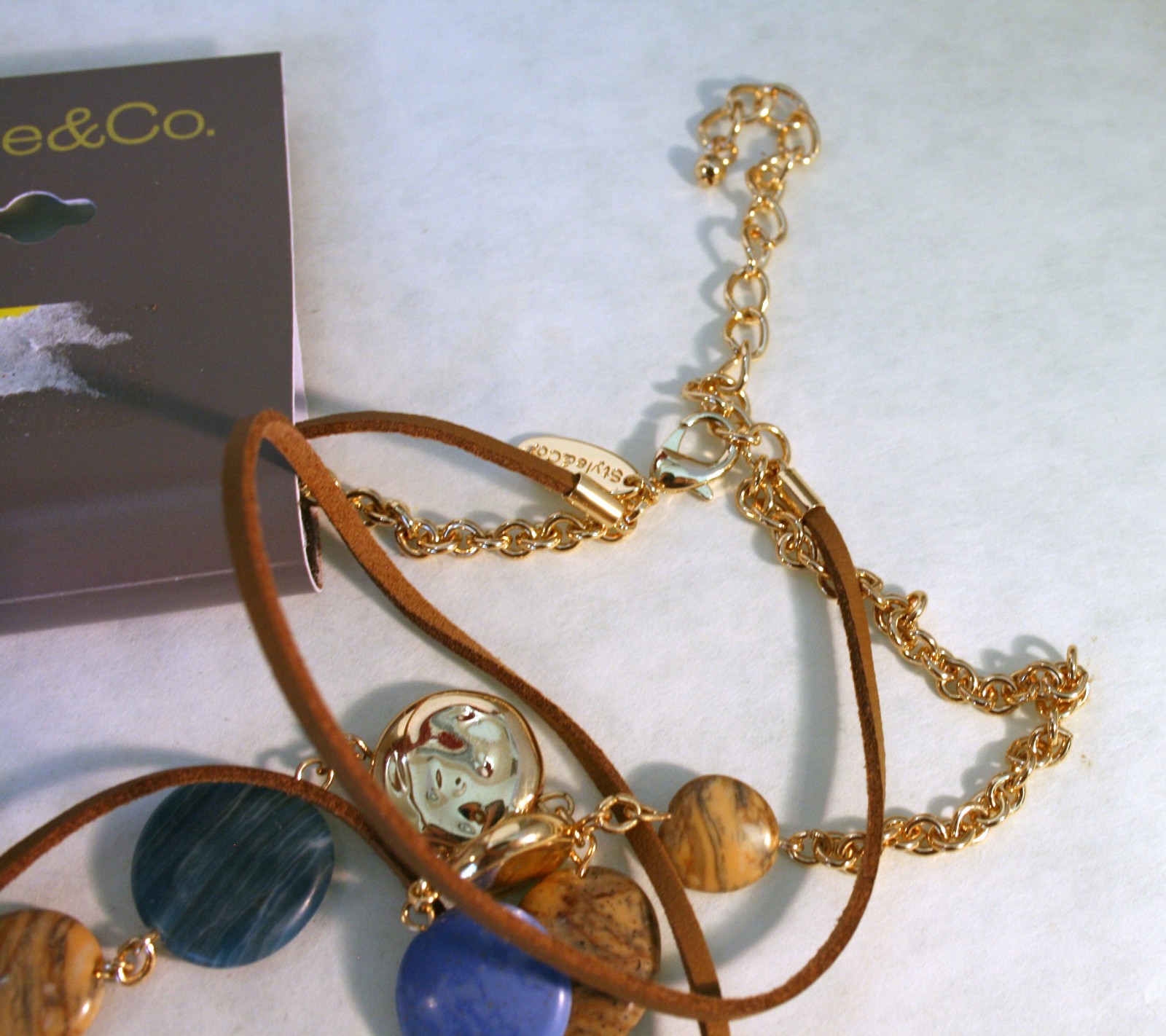 Style&Co layered tan faux stone layered pendant necklace 18″ & 26″