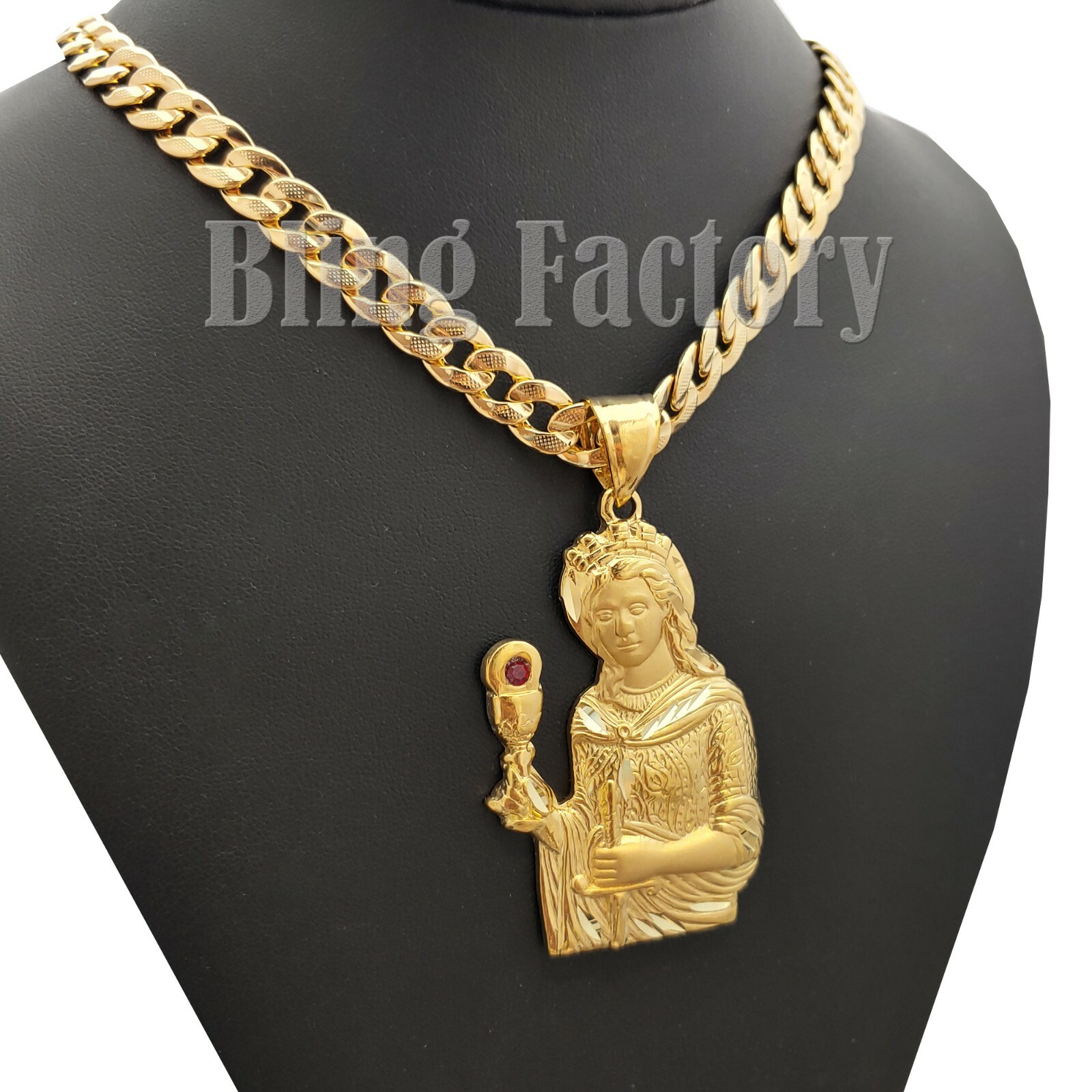 Hip Hop SANTA BARBARA Brass Pendant & 14K Stamped 24″ Miami Cuban Chain Necklace