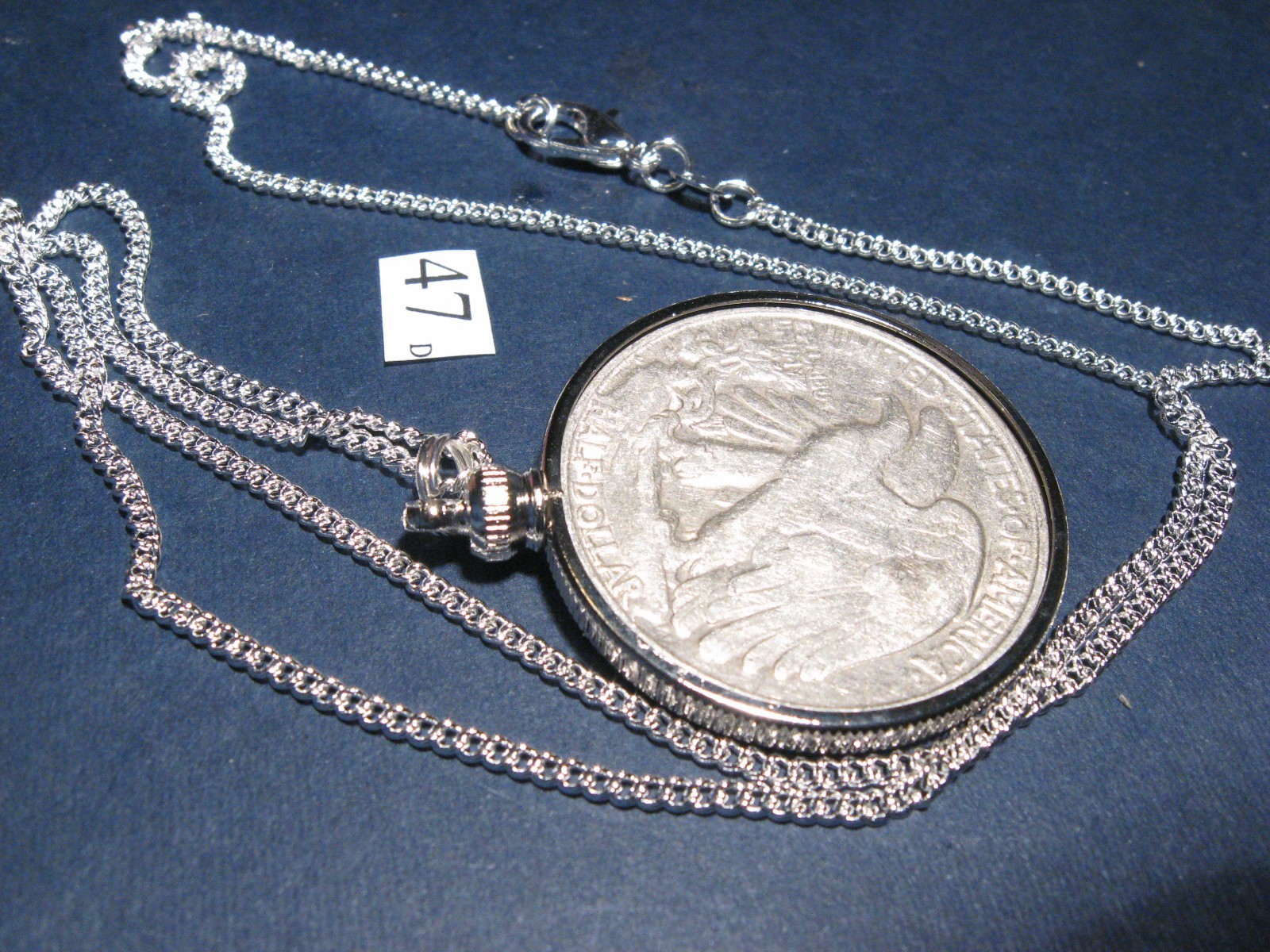 Necklace pendant bezel w/ 1947 Walking Liberty Silver Half Dollar ~ great gift
