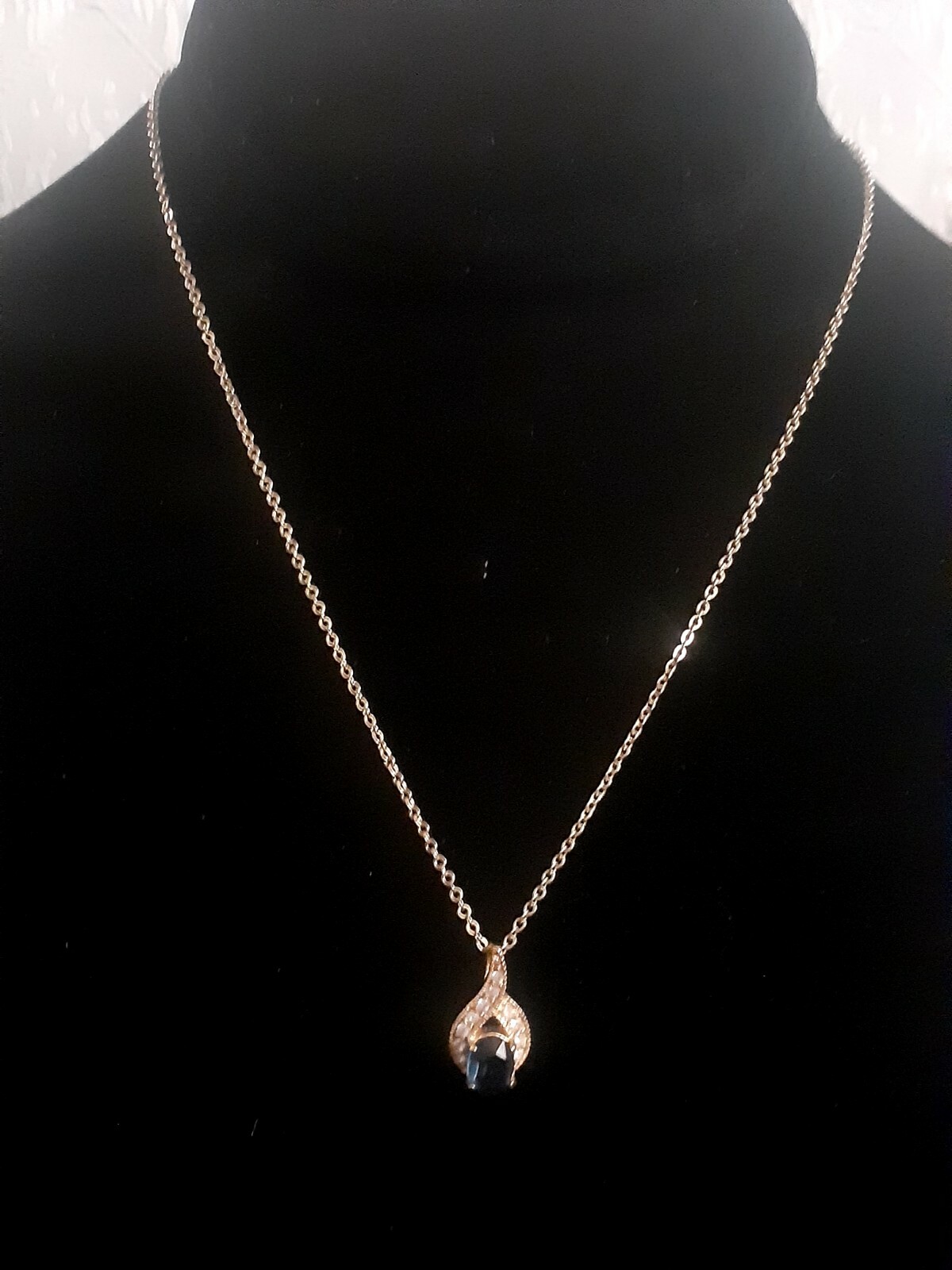 Roman Rhinestone And Blue Stone Pendant necklace 17″