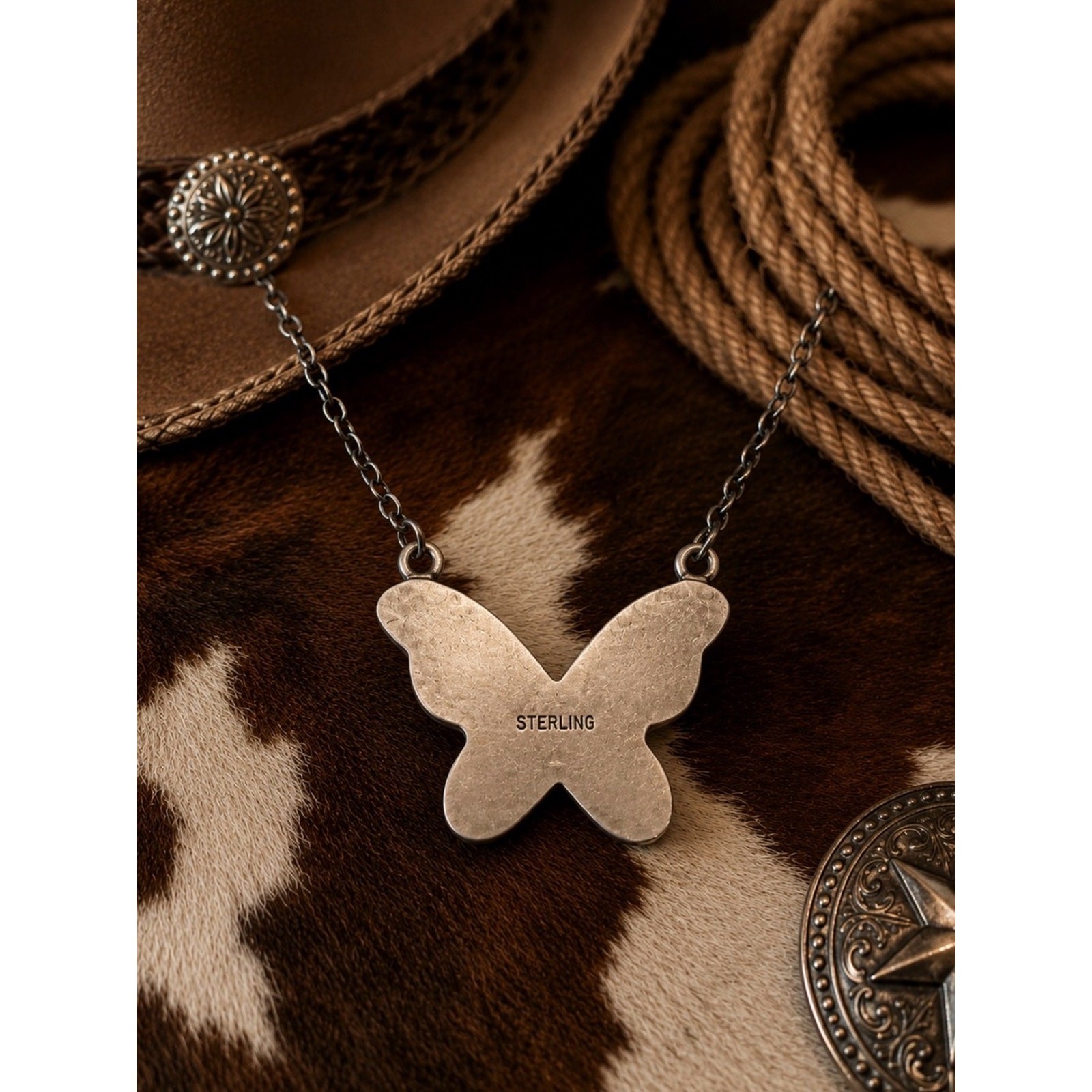 Whitewater Turquoise & Pink Conch Sterling Silver Butterfly Pendant Necklace