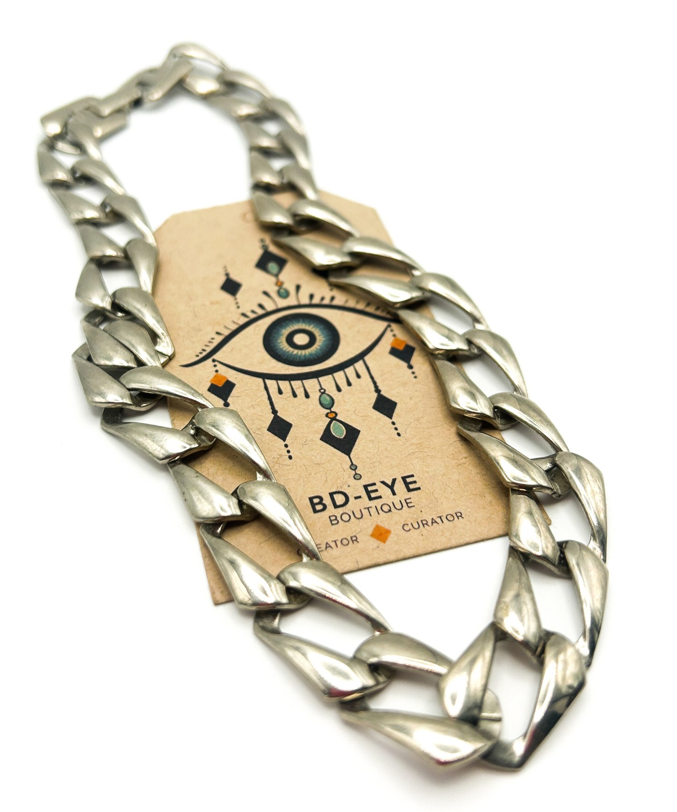 Silver Tone Chunky Flat Curb Chain Necklace – Wide Statement Link