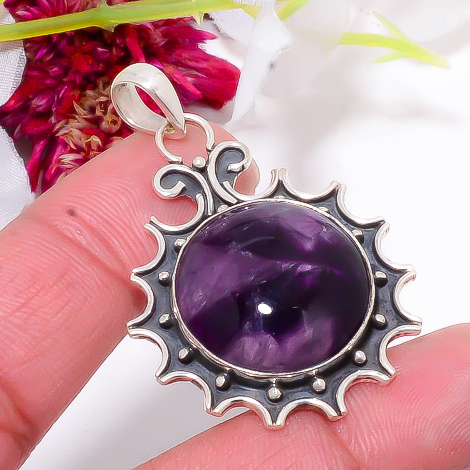 Trapiche Amethyst – Brazil Oxidised 925 Sterling Silver Pendant 1.87″ sku25