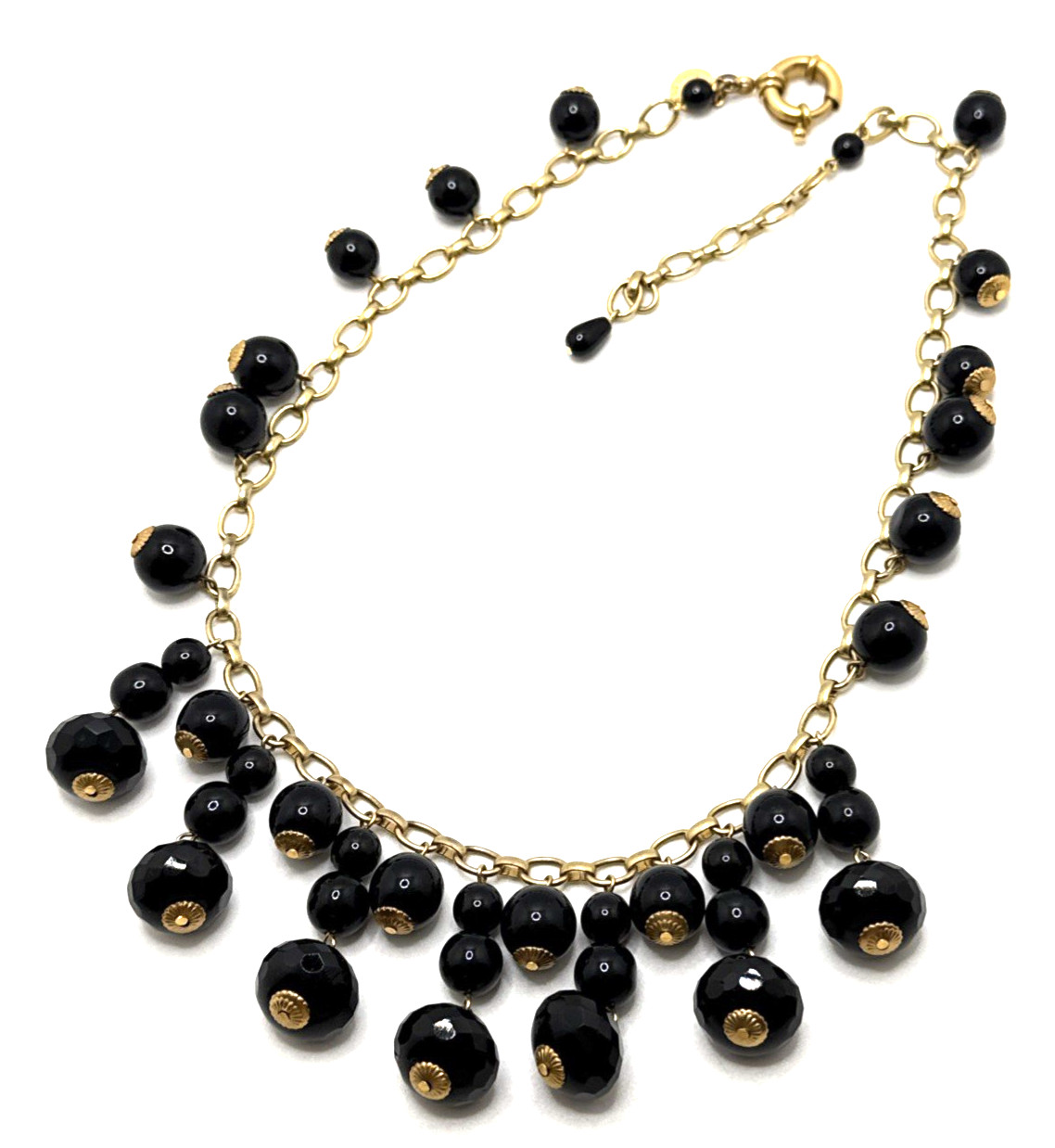 LOREN HOPE Black Dangle Bead Bib Necklace Gold Tone Collar Statement 18″ – 20″