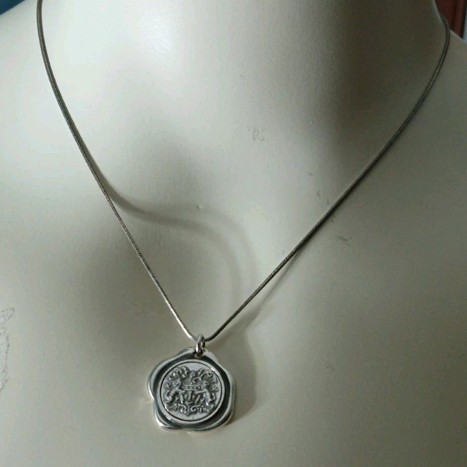 Brighton Beauty and Strength Coin/Seal Pendant Necklace Silver Plated 18” -20″