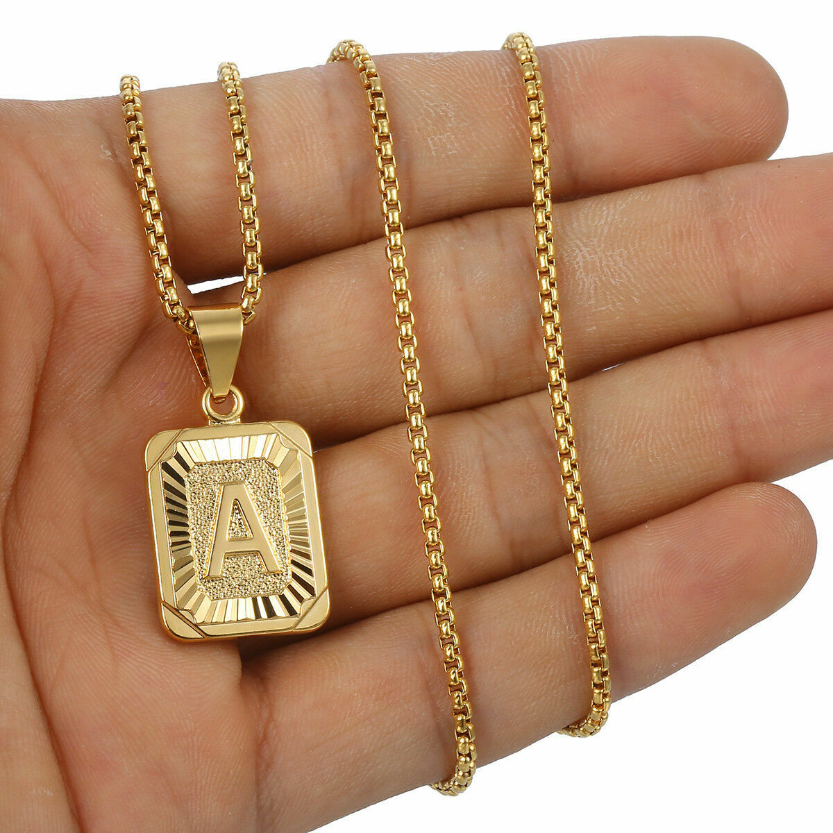 Gold Plated Initial Letter Pendant Necklace Alphabet Charm A-Z For Women Men