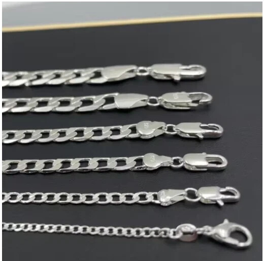925 Sterling Silver Curb Chain Necklace Men Women Wedding Engagement Gift UK