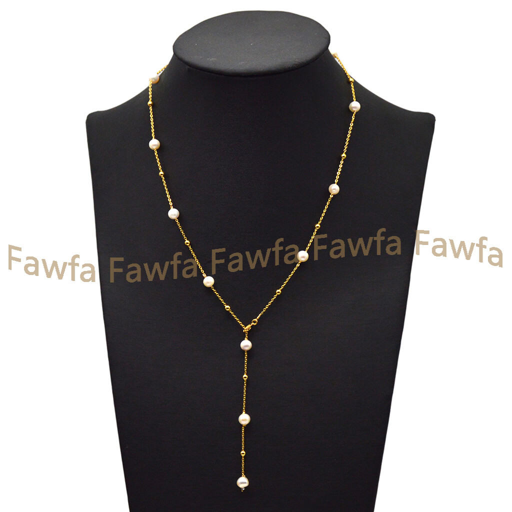 6-7mm Natural White Freshwater Baroque Pearl Beads Chain Necklace 20”