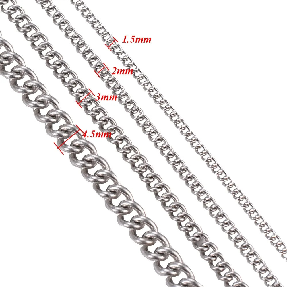 Stainless Steel Link Chain Necklace Silver Tone 1.5mm 2mm 3mm 4.5mm Jewelry