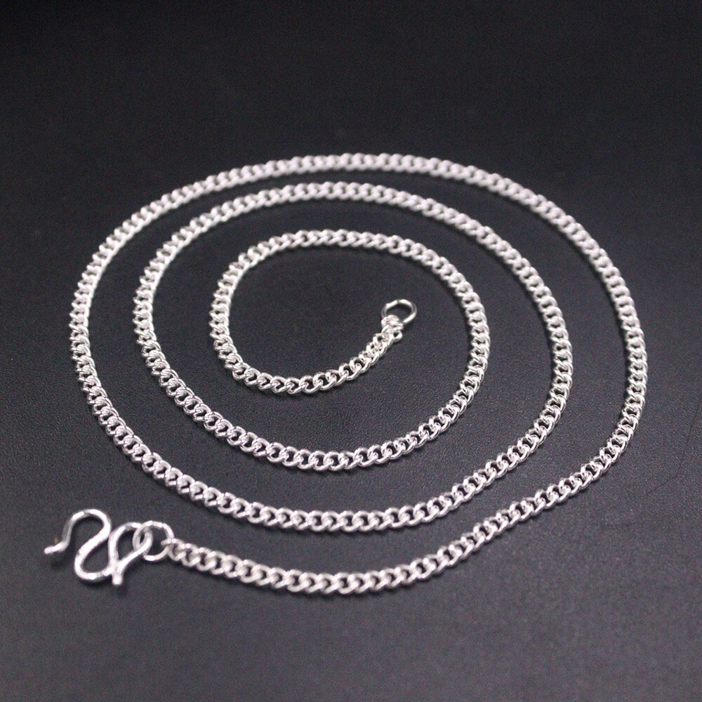 Real 999 Fine Silver Necklace 2.2mm Curb Link Chain 17.7inch For Women