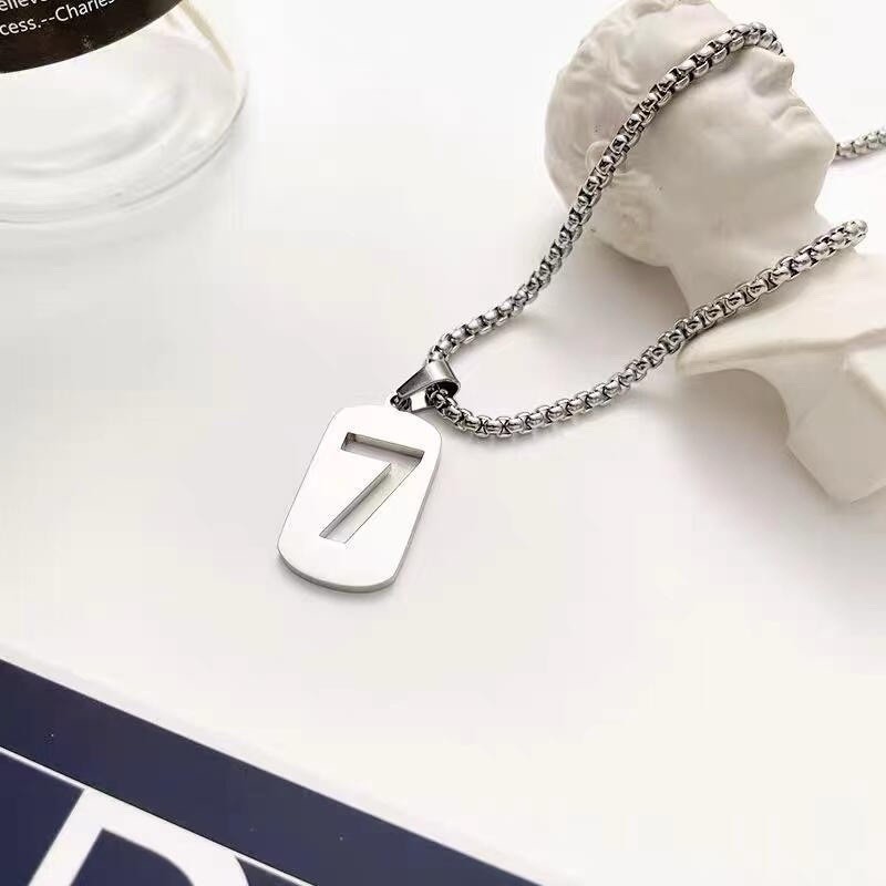 Lucky Number 7 Cutout Dog Tag Figure Arabic Numerals Pendant Necklace