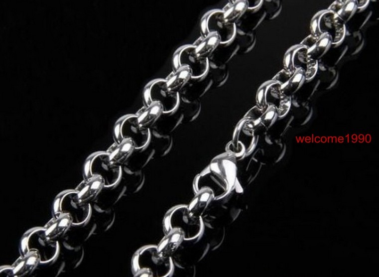 10mm 18″-32″ Huge Silver Stainless Steel Round Rolo Link Necklace Chain for Men