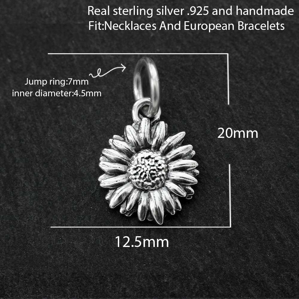 925 Sterling Silver Daisy Pendant Charm Bellis Perennis For Necklace Bracelet