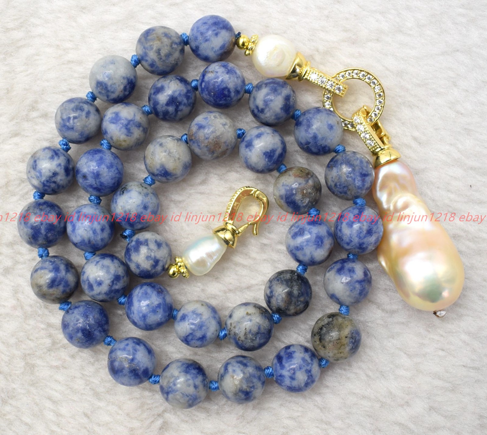 Natural 6/8/10/12mm Blue White Jade White Baroque Pearl Pendant Necklace 16-28in