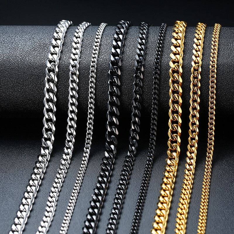 Vnox 3-7MM Cuban Curb Flat Link Chain Men Necklace Choker Stainless Steel 18-22″