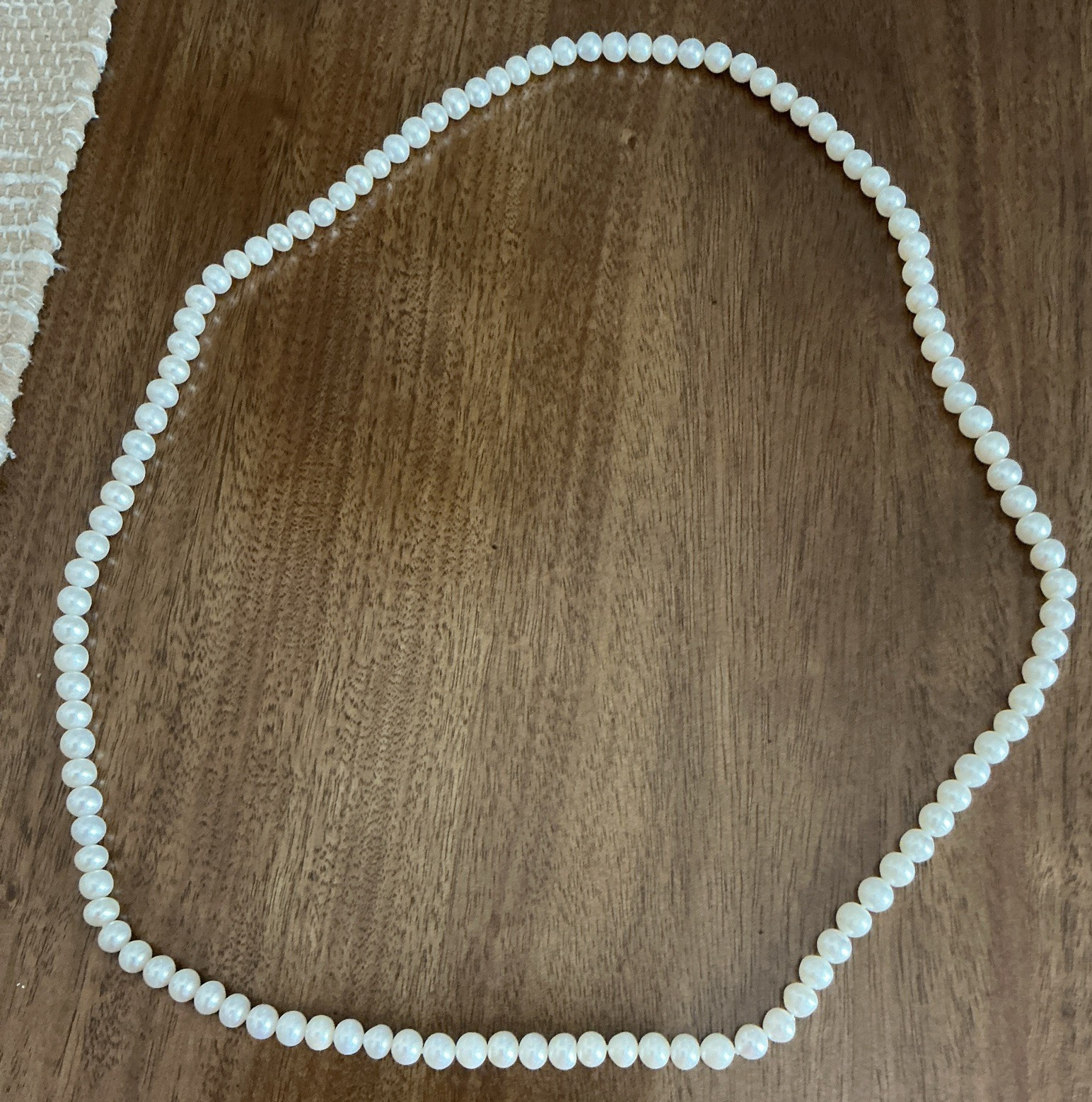 White Round Pearl Beaded Strand Necklace, No Secondary Stone, Beaded 19-20 pearl
