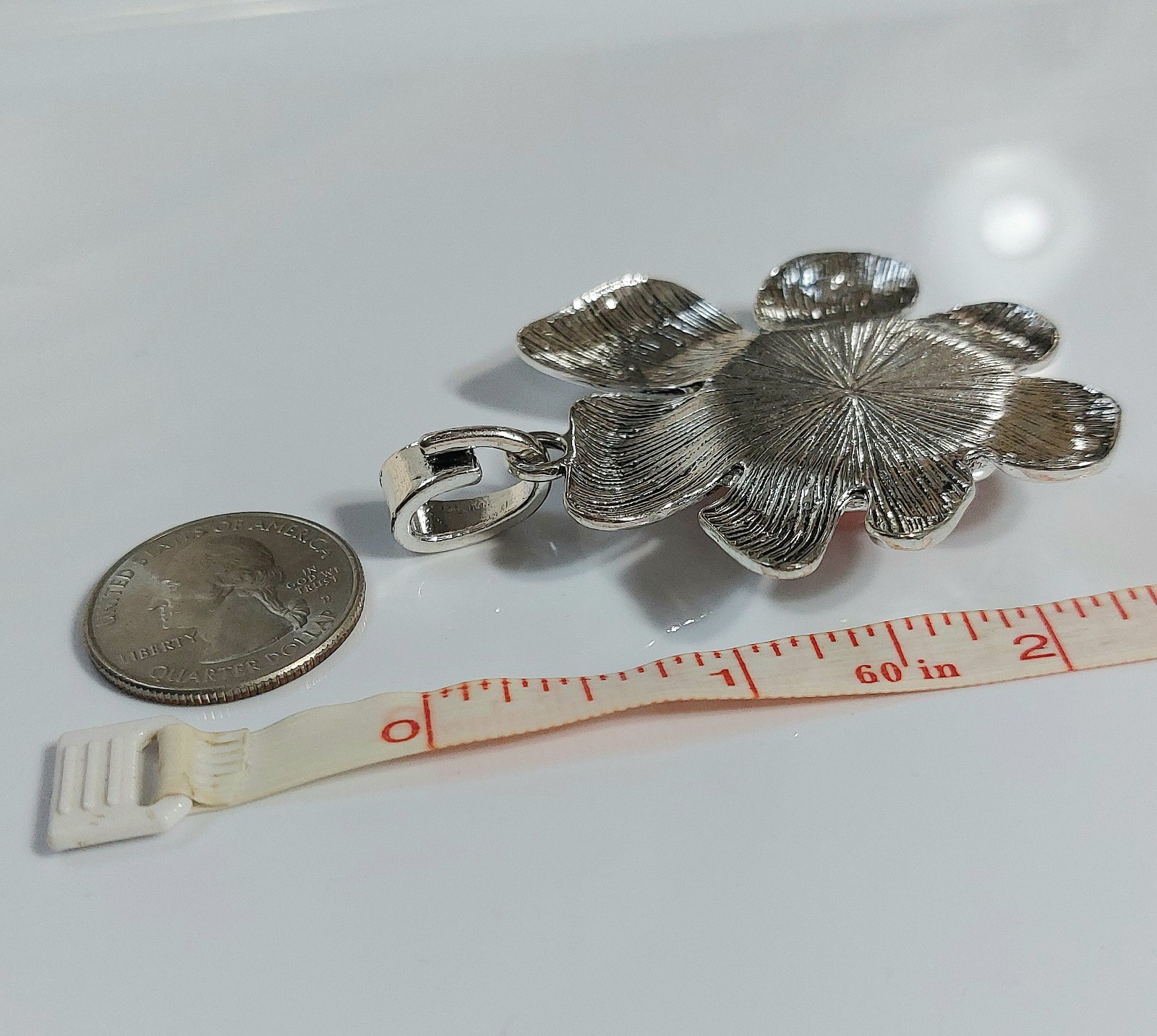 Silver and Pink/Coral Flower Necklace Pendant – Women’s Jewelry