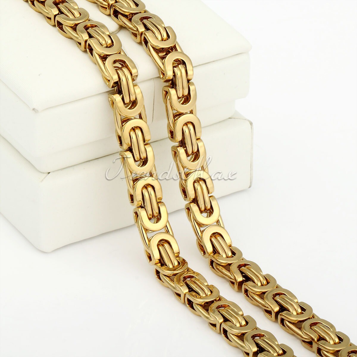 7mm Men’s Chain Gold Plated Flat Byzantine Stainless Steel Necklace 18″-30″