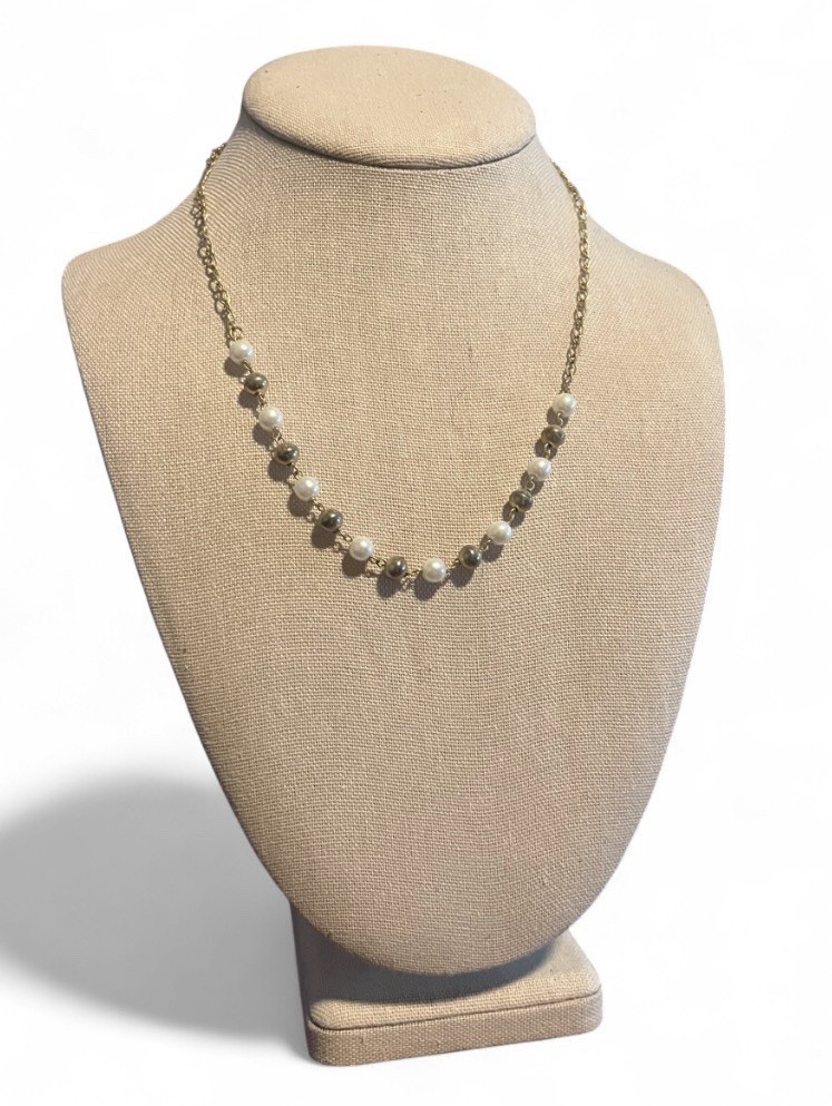 Gold-Tone Cable Chain Necklace with Clear Beaded Accents – Spring Ring Clasp