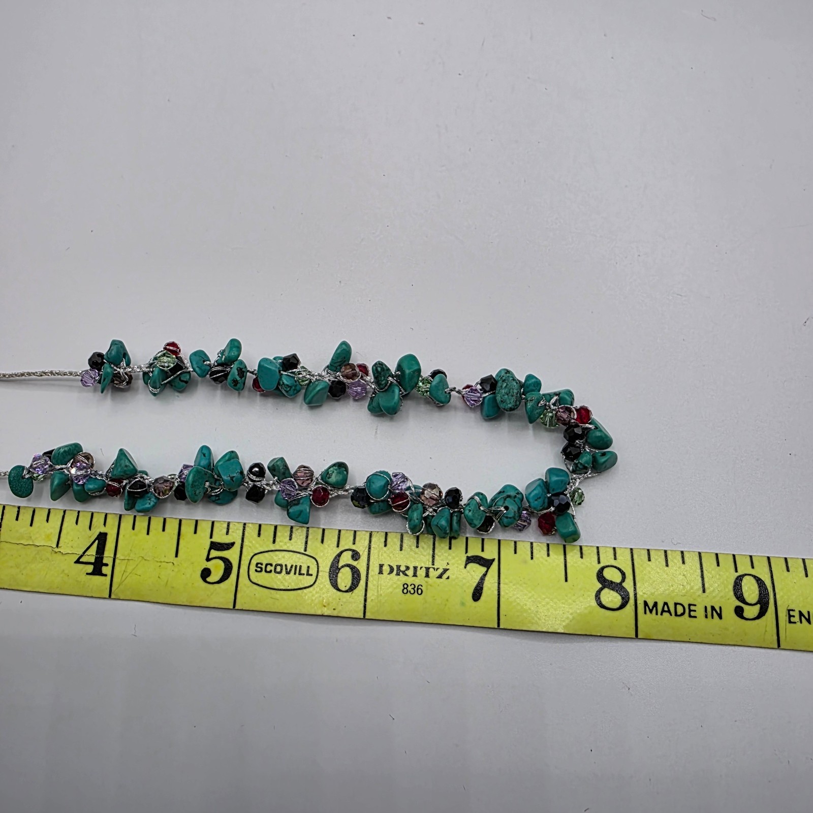 Womens Silver Tone Chain Turquoise Stone Multicolor Beads Summer Tropical 16″