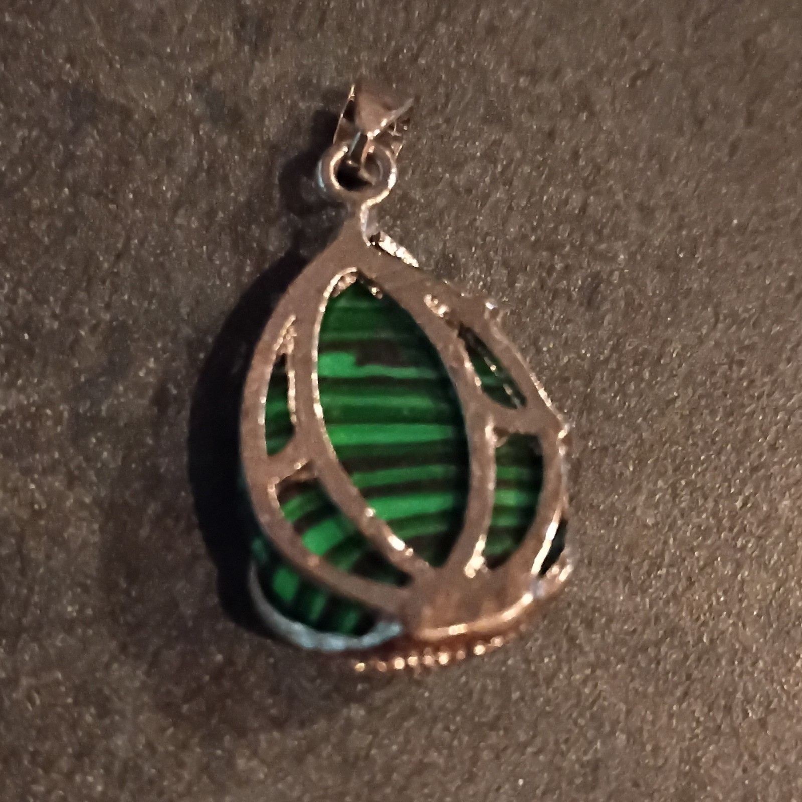 Teardrop Malachite Stone Charm Pendant Silver Tone Bezel Setting w/ Bail