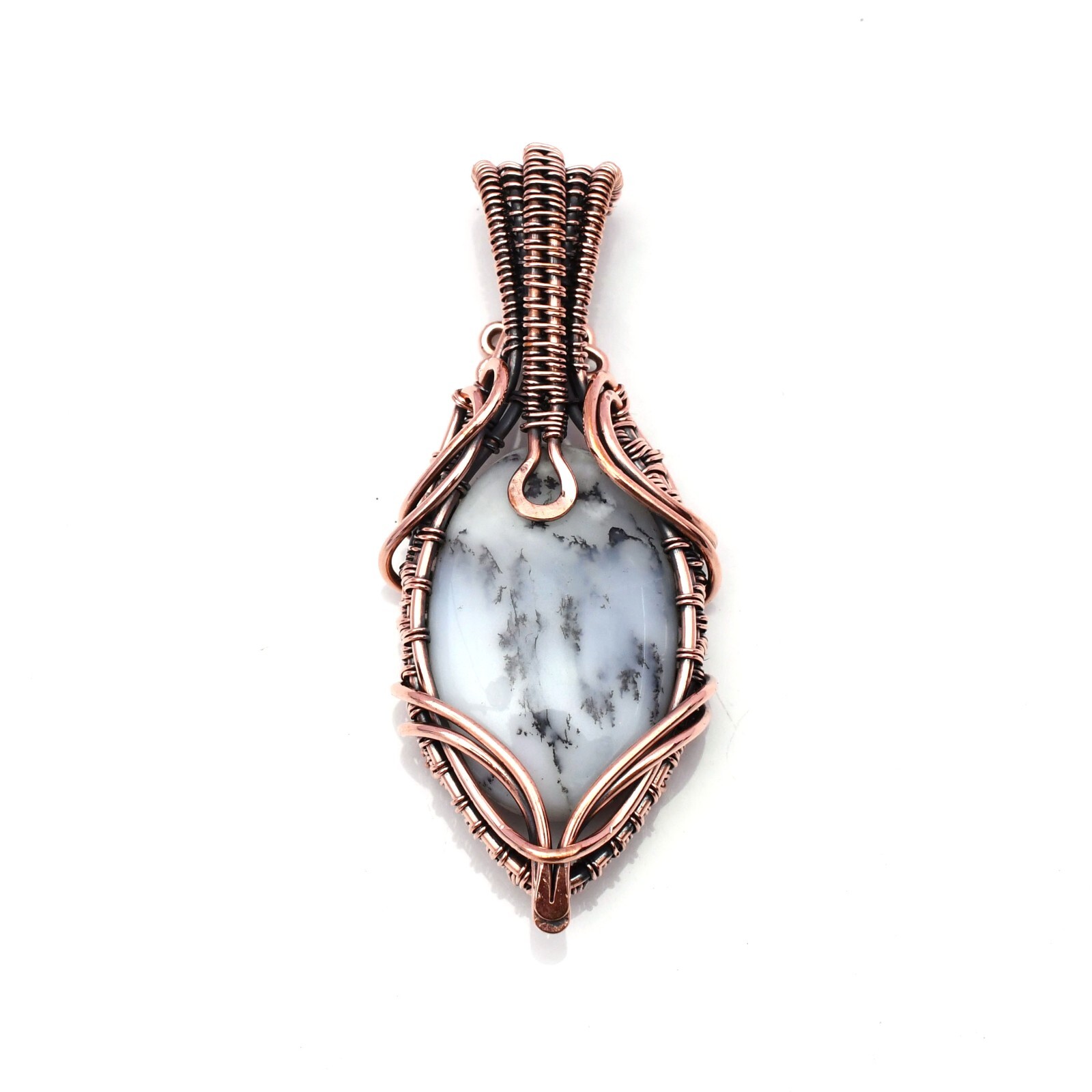 Dendrite Opal Pendant Copper Wire Wrapped Handmade Jewelry Pendant 2.15″