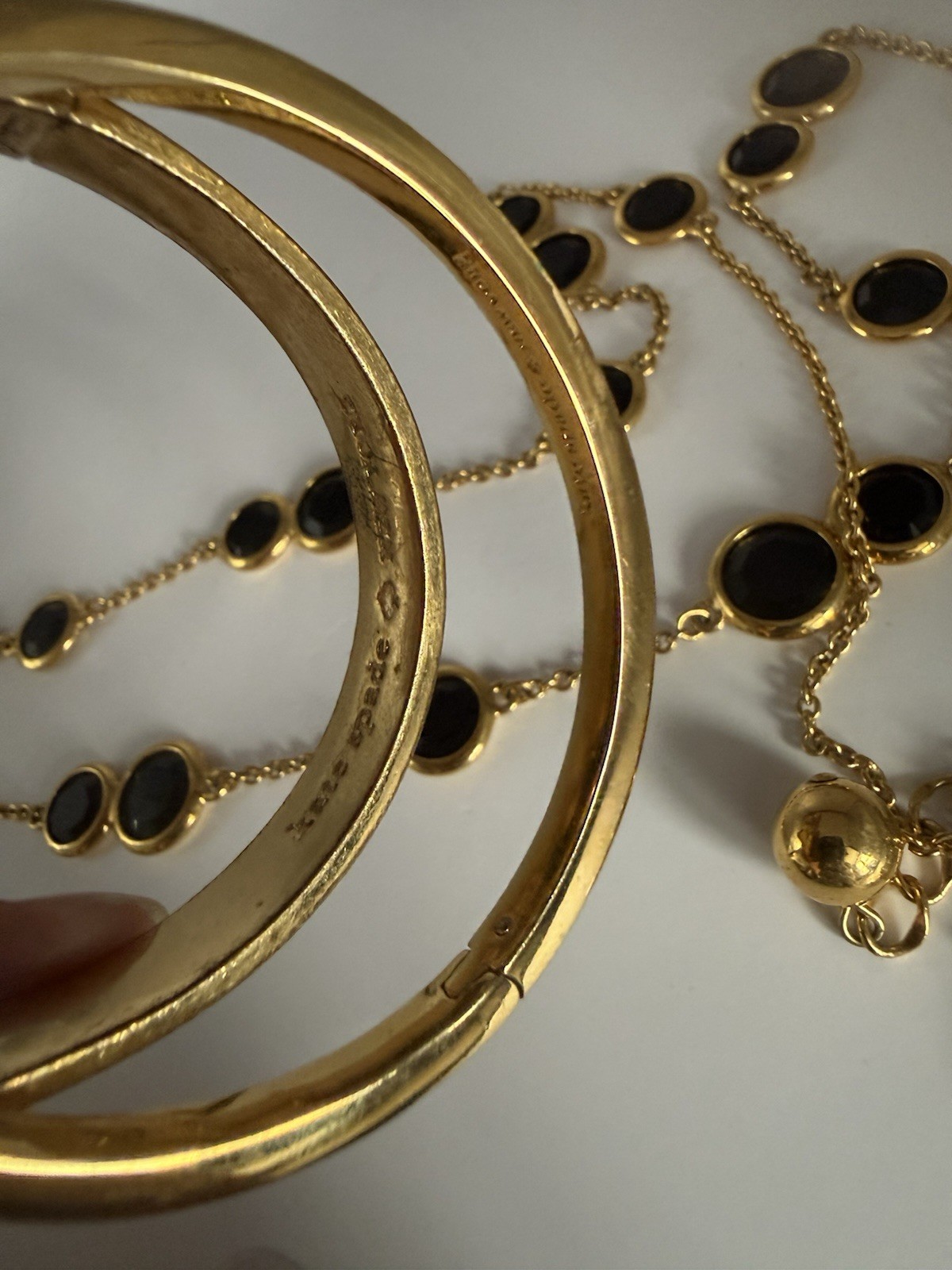 Kate Spade Goldtone Necklace With Black Crystal Rhinestones + 2 Bangles Bracelet