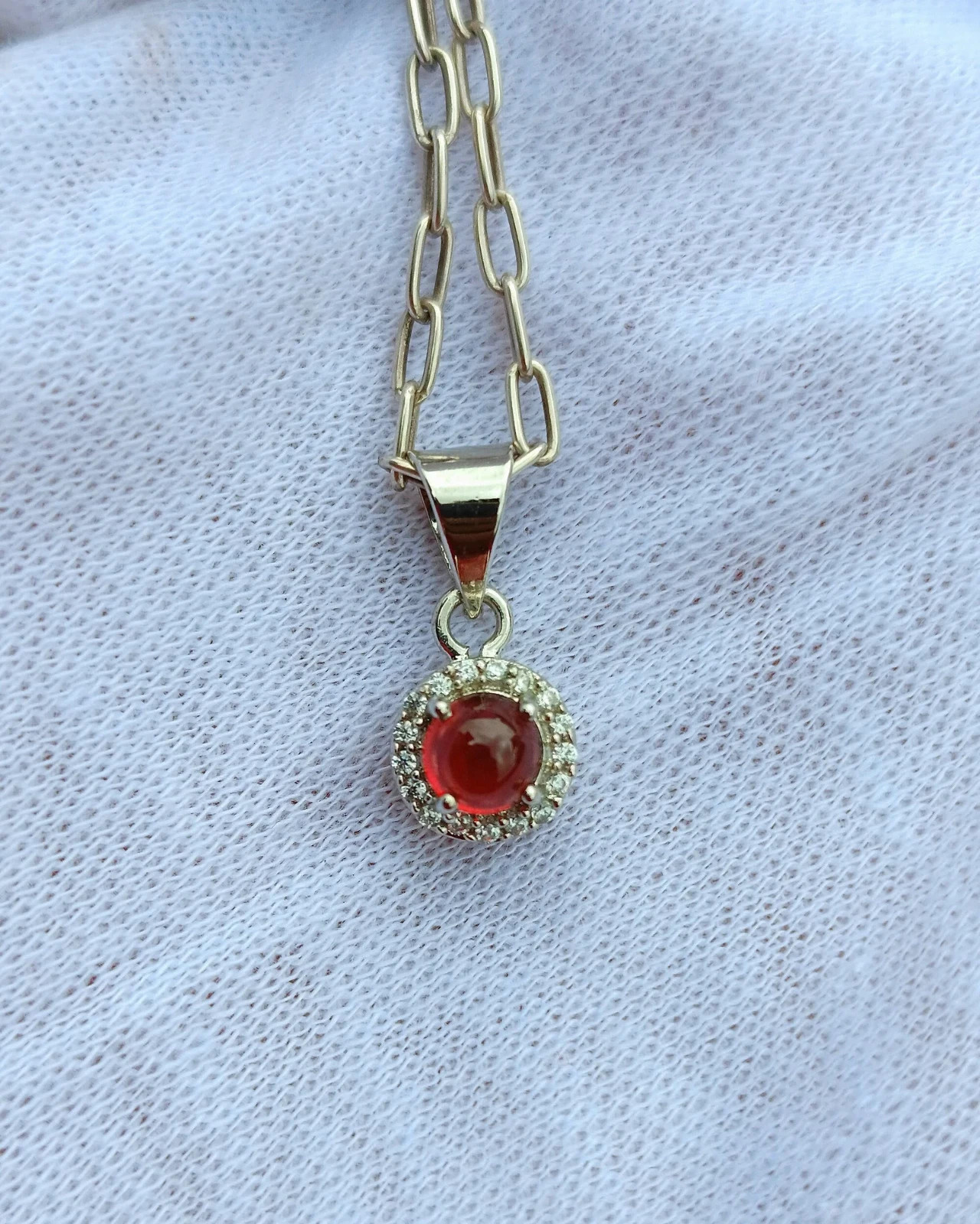 14Ct Elegant Ruby Cabochon Halo Pendant-Sterling Sliver Handcraft Beautiful Gift